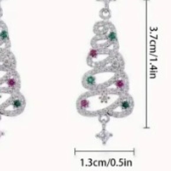 Christmas Tree Multicolor Zirconia Dangle Earrings - S925 Silver Plated Holiday - Picture 5 of 8